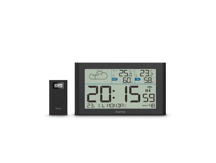 Funkwetterstation HAMA Sylt , schwarz, Wetterstationen, Funkwetterstation, Wetterstation mit Aussensensor, Funk und Wecker