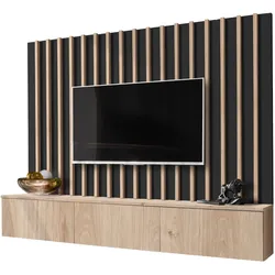 WOHNWAND Eiche Jackson, schwarz 180 cm, Schrankwand mit Push-top-Open