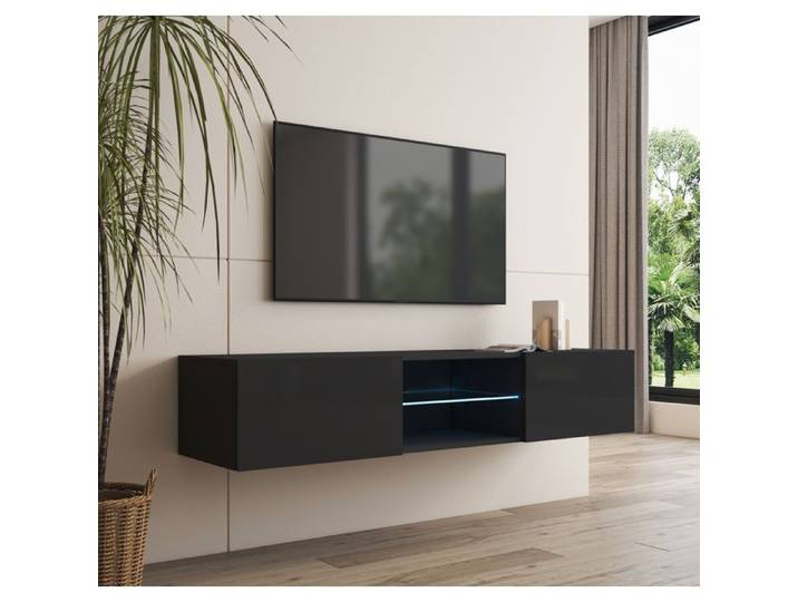 Design Ameublement - Meuble TV TIBI LED Suspendu - Noir Brillant - 160x30x38 5cm