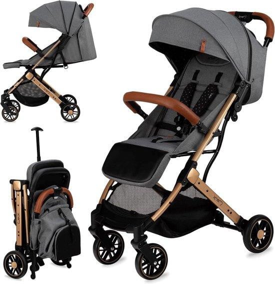 MoMi Babybuggy Kinderwagen Onderweg Lichtgewicht - Grijs-Goud