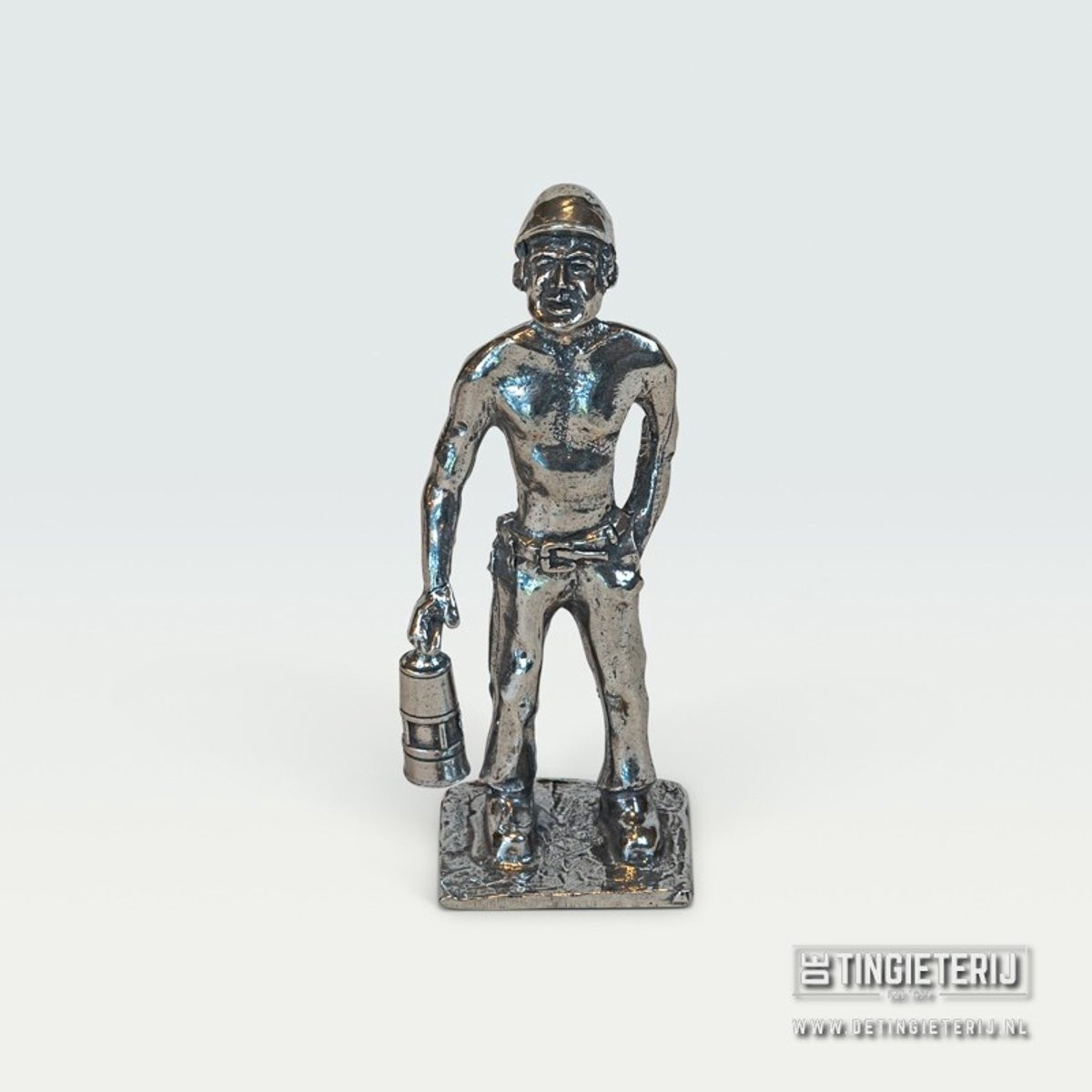Handgemaakt Tinnen Mijnwerker Beeldje - Historisch Koempel Miniatuur voor Decoratie