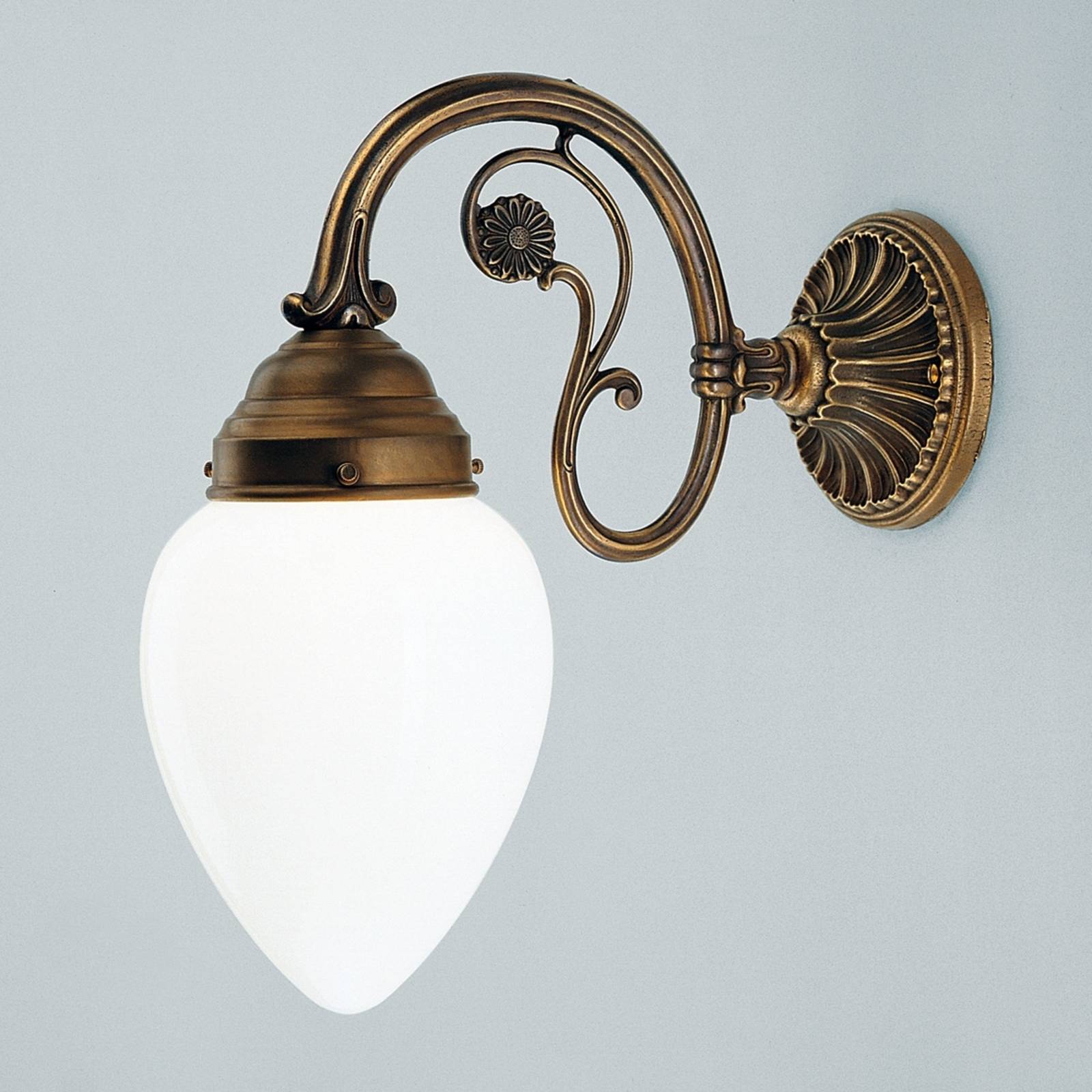 Berliner Messinglampen Væglampe MARIO, dæmpbar, Bronze/messing, Stue/spisestue, Glas, Antik