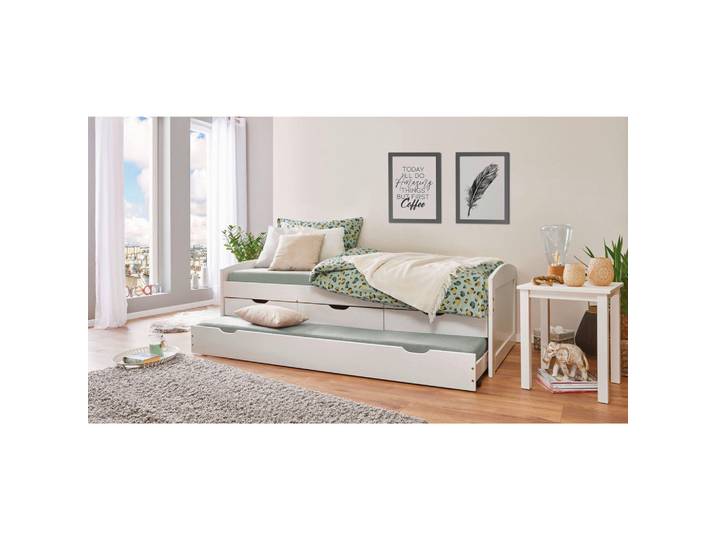 Mid.you Ausziehbett Interlink Ulli, Weiß, Holz, Kiefer, massiv, 90x190 cm, Lattenrost, mit Schubkästen,nicht verstellbar, Kinderzimmer & Jugendzimmer, Kindermöbel, Kinderbetten, Ausziehbetten
