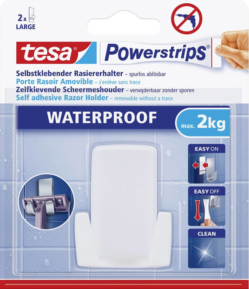 Tesa scheermeshouder 2-pack - Wit - Kunststof - Waterproof