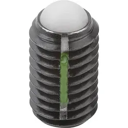 KUGELDRUCKSCHRAUBE OHNE KOPF, MIT GEWINDESICHERUNG, FORM:D KUGEL AUS POM, M10, L=26,7, VERGÜTUNGSSTAHL,