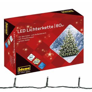 Idena Lichterkette 8325058, für Innen und Außen, warmweiß, mit Timerfunktion, 80 LED, 15,9 m