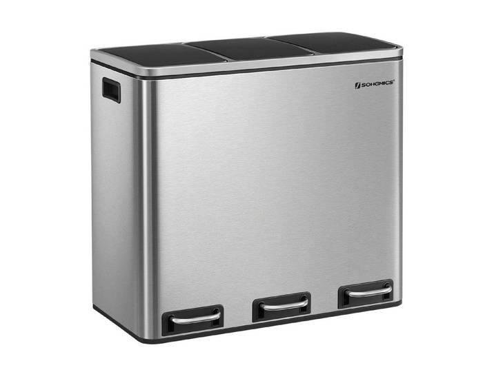 SONGMICS Mülleimer Mülltrennsystem Softclose, 3 Fächer, Küche, mit Deckel, 3 x 18 L, Abfalleimer, Treteimer, Fußpedale
