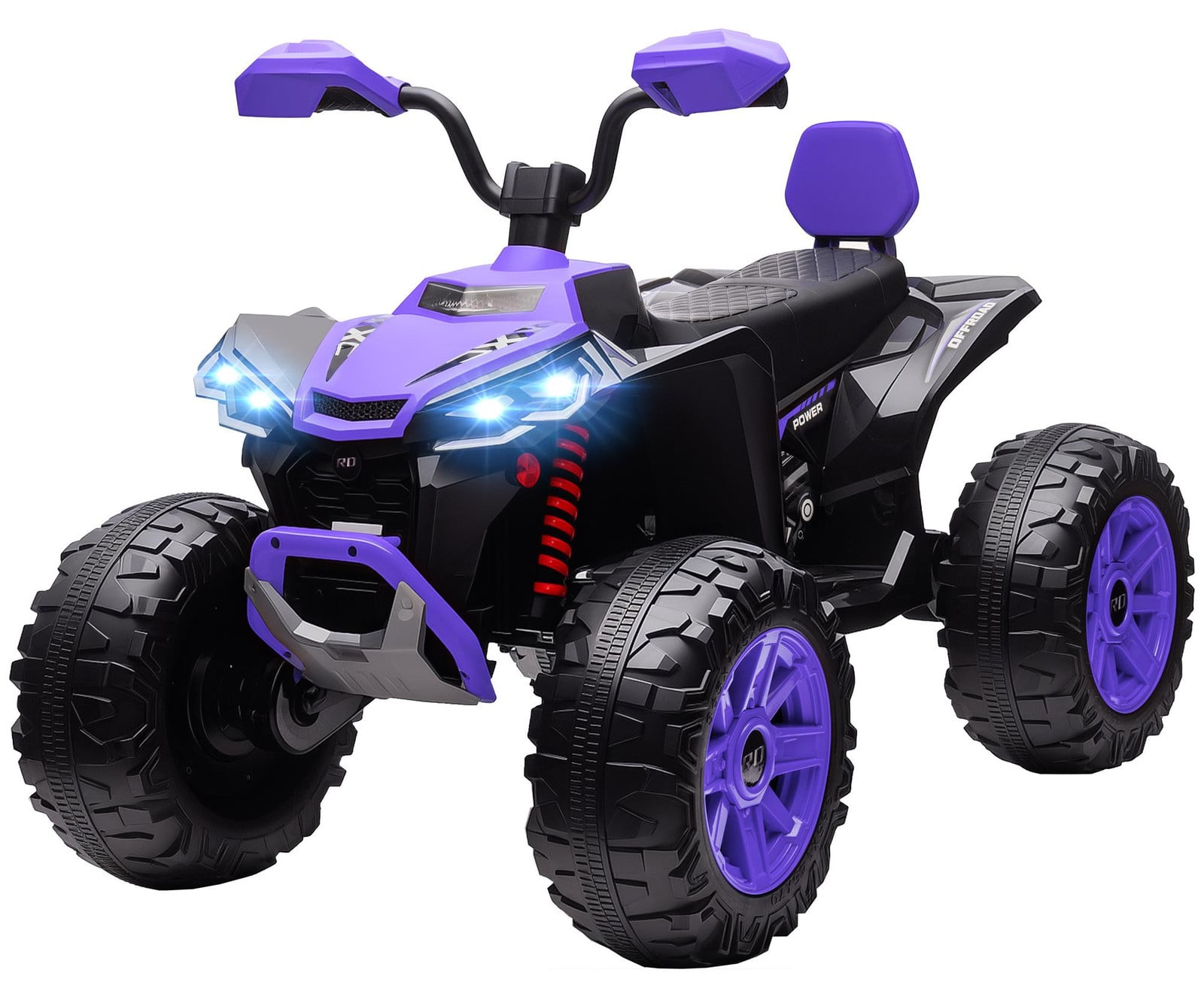 AIYAPLAY Elektrische quad voor kinderen met 2 motoren, plaats voor 2 personen en koplampen, paars