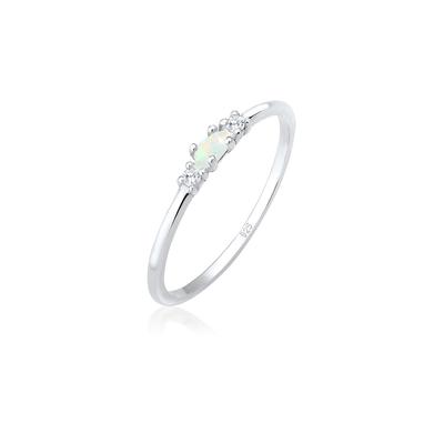 Fingerring ELLI "Opal Marquise und Zirkonia 925 Sterling Silber" Gr. 58, silber, Fingerringe, Damen, 58mm,mit Steinen, Silber 925 (Sterlingsilber), 1mm, Fingerring