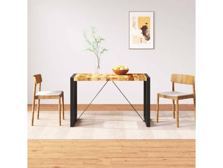 HEFZGDB Massiver Mangoholz Esstisch 120 cm Industriestil mit Stahlbeinen Raue Oberfläche Retro Design Langlebig Stabil Einzigartig Unikat