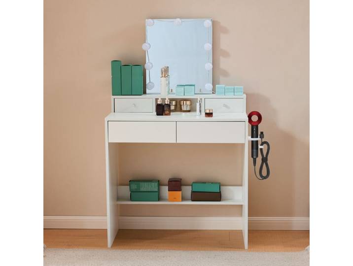 Coiffeuse avec Miroir et éclairage LED à Luminosité Réglable Table de Maquillage avec 4 Tiroirs