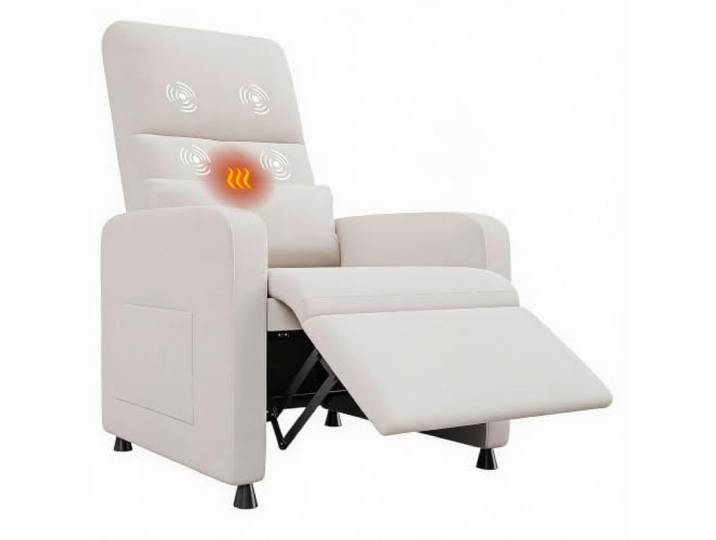 IDEALHOUSE Elektrischer Relaxsessel Mit Massage & Wärme – TV-Sessel Mit Fernbedienung Verstellbar 105–165°, 8 Massageprogramme, Lendenheizung, USB-Port & 2 Seitentaschen,Weiß