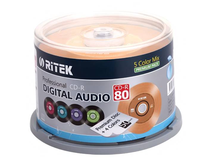 50PCS Ritek 5-Color Mix Vinyl Black CD-R Blank Recordable CDs 700MB 80min 52x Speed for Car Music Professional Quality