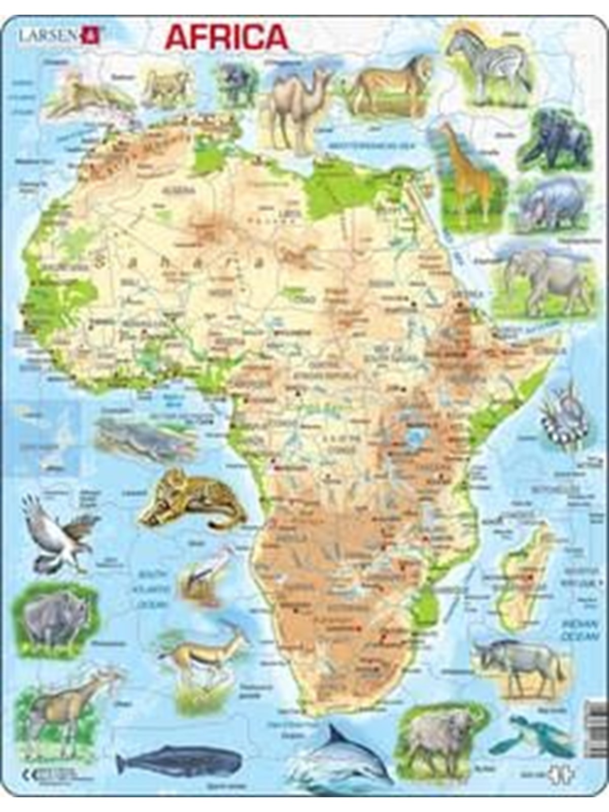 Larsen Puzzles Puzzle Afrika topografische Karte - 63-teilig, Ma 2D Puzzles