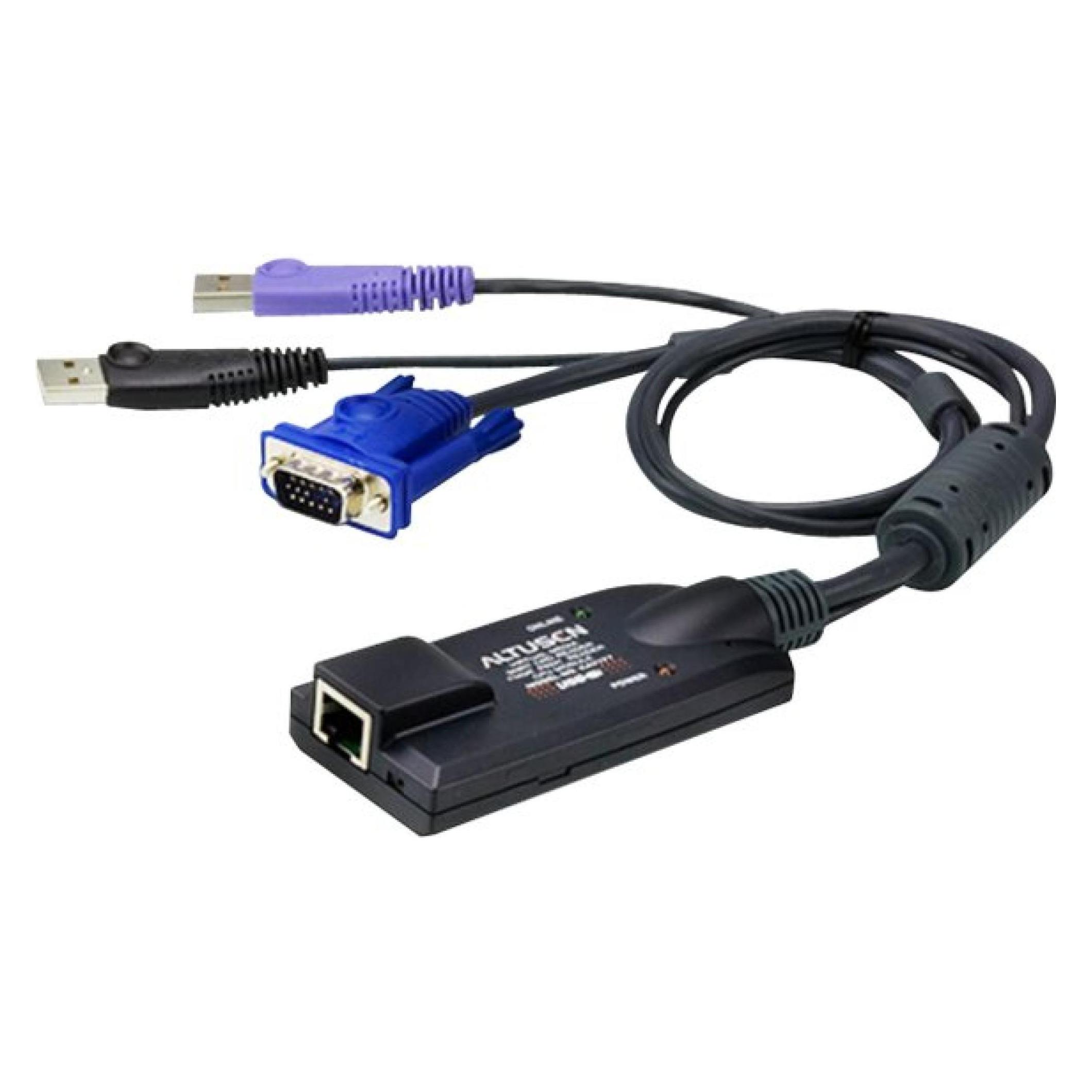 Aten 1 x RJ-45 Buchse, 2 x USB Type A Stecker, 1 x HDB-15 Stecker, LED /orange, Kunststoff (KA7177-AX)