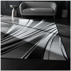 Teppich Kurzflor DRAU in Schwarz, mit abstraktem Wellenmuster, 120 x 170 cm