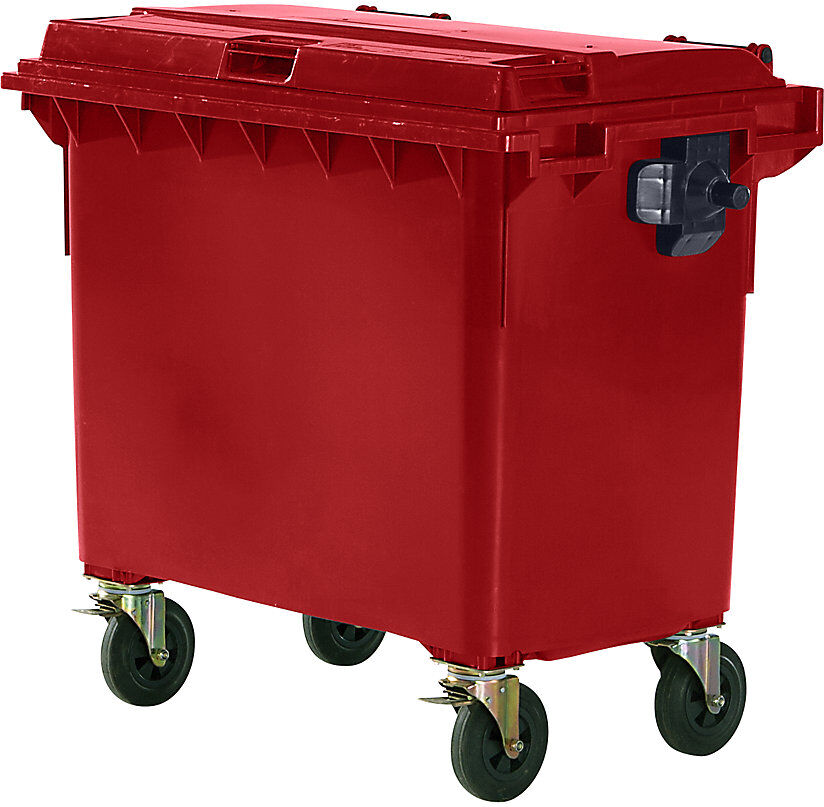 kaiserkraft Müllcontainer aus Kunststoff, DIN EN 840, Volumen 660 l, BxHxT 1360 x 1235 x 765 mm, rot
