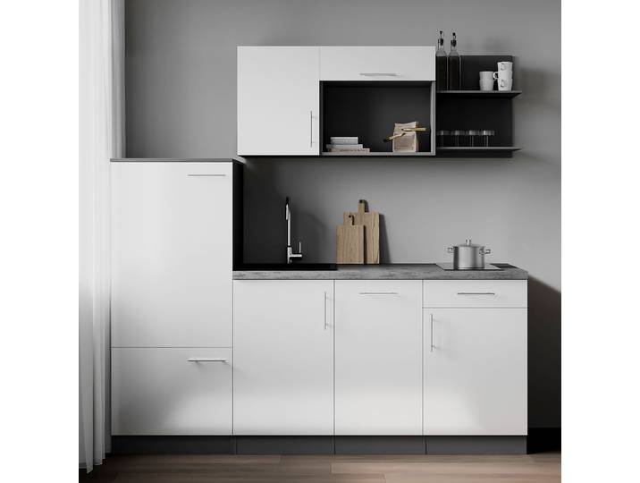 Singleküche Oliver ohne Mikro Kombi A 205cm Weiß/Weiß