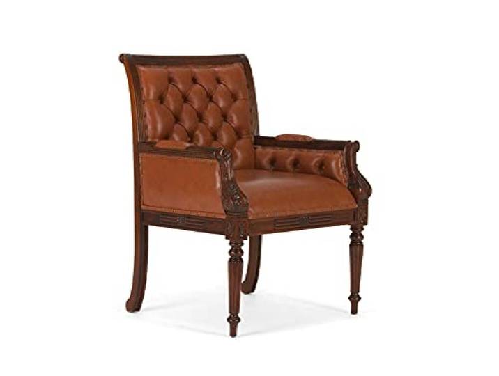 Woodkings Armlehnstuhl Cambridge Bürostuhl 73 x 100 x 72 cm Echtleder braun und Mahagoniholz Bürosessel Ledersessel Büro Wohnzimmer Esszimmer klassisch englischer Stil bequem