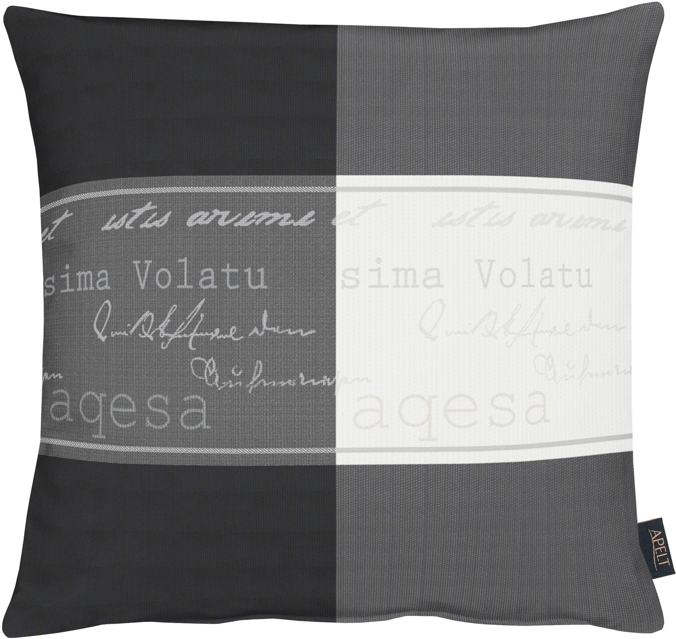 Dekokissen APELT "Tarent", schwarz (schwarz, weiß, schriftzüge), B:46cm L:46cm, Kunstfaser, Leinen, Polyester, Dekokissen_Sitzkissen_Kissenhüllen, Dekokissen, Kissenhülle ohne Füllung, 1 Stück schwarz, weiß, schriftzüge B/L: 46cm x 46cm, 1 Stk.