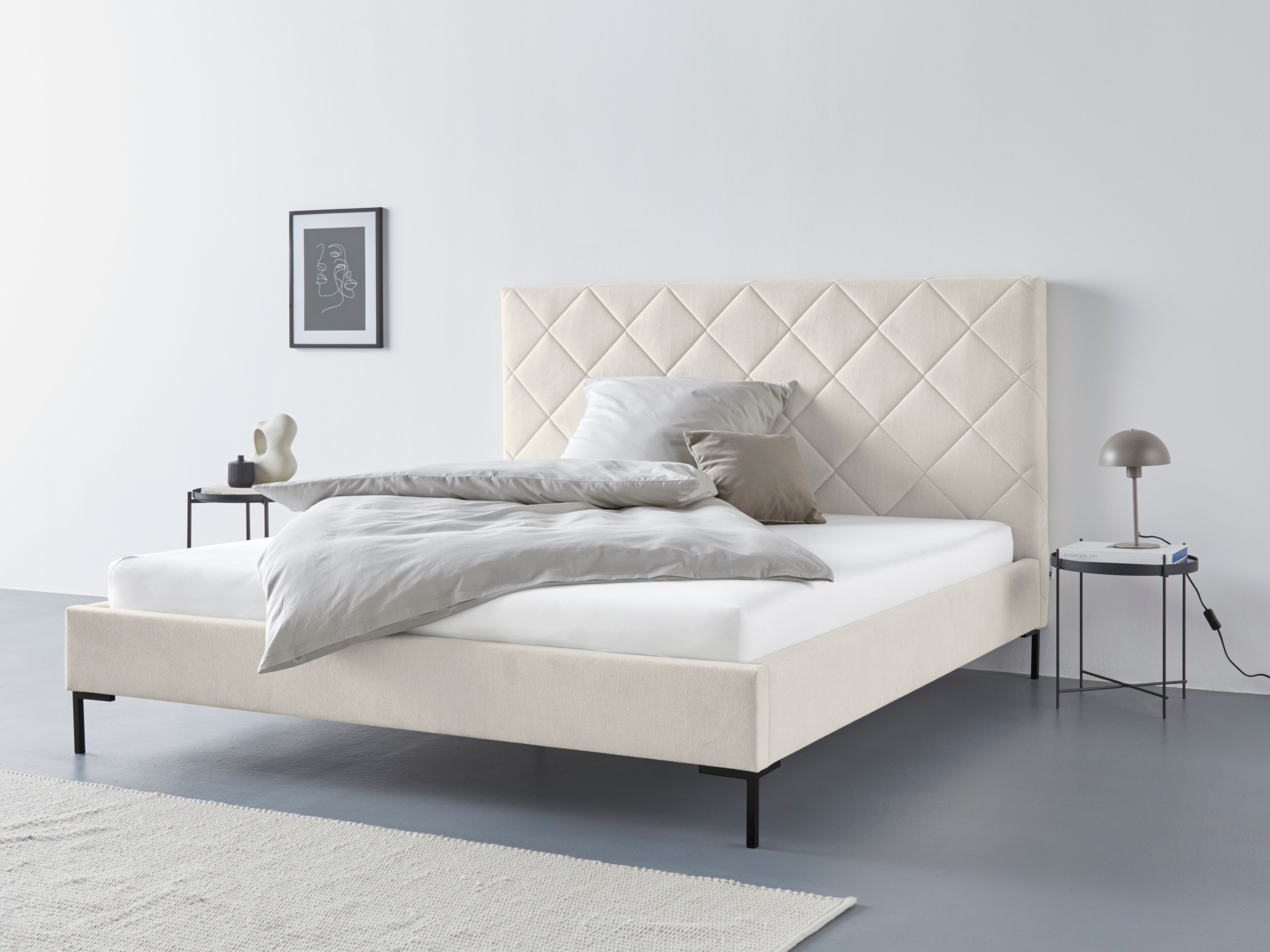 Home affaire "Charlott" Modernes Polsterbett mit oder ohne Lattenrost creme Länge B: 215cm x 194cm, Strukturstoff Lattenrost, Höhe Bett: 124cm