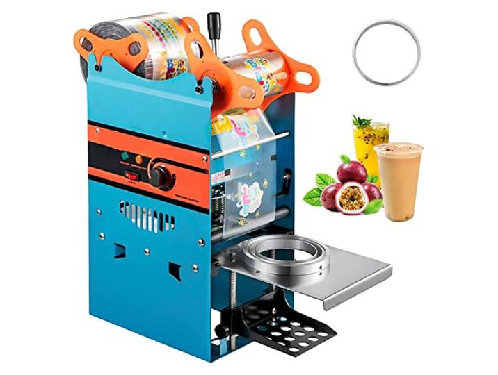 Manuelle Becherverschließmaschine für 90/95-mm-Getränkebecher, 300–500 Becher/Stunde, Kohlenstoffstahl, Blau