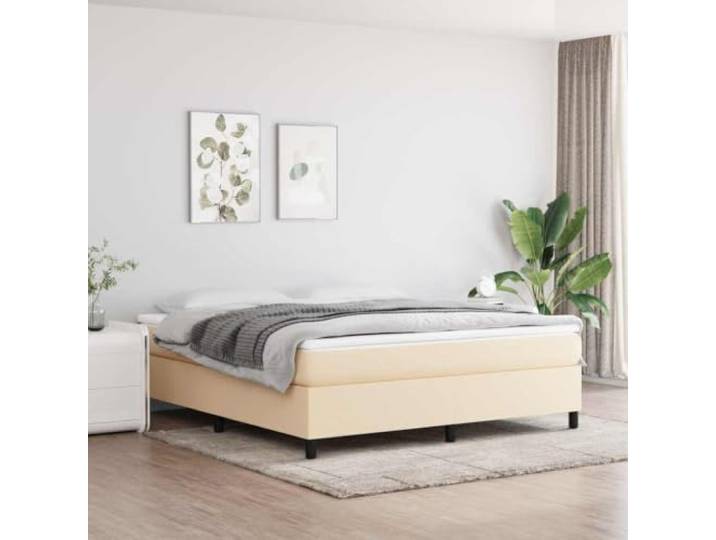 Molumvel Boxspringbettgestell 180x200 cm Creme Stoff Bettrahmen für Schlafzimmer Polsterbett Unterbau