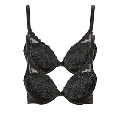 Push-up-BH LISCA "2er Pack Push up BH Evelyn", Damen, Gr. 70, Cup D, schwarz, Spitze, Obermaterial: 82% Polyamid PA. 18% Elasthan EL., BHs Push-up-BH