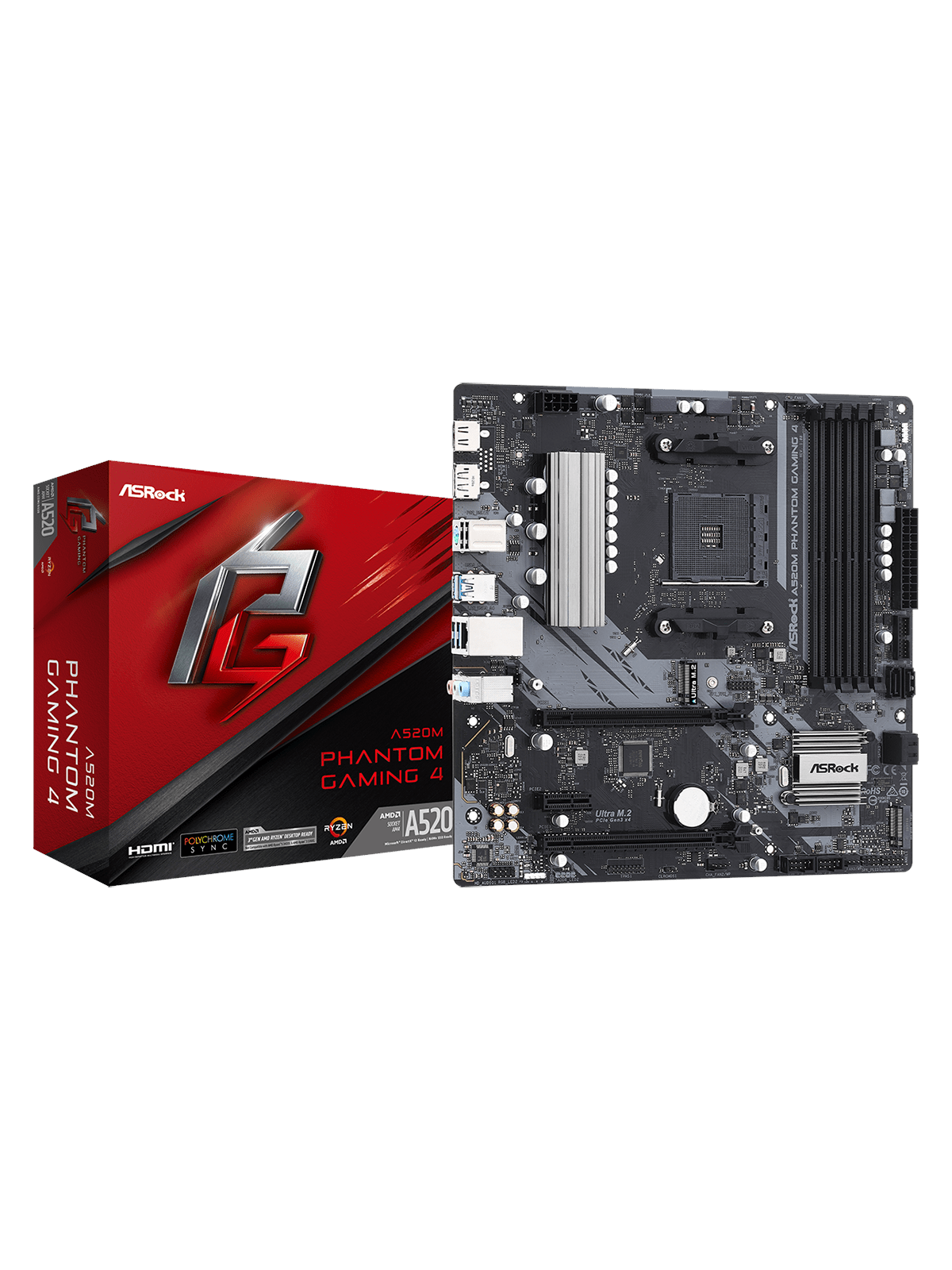 ASRock A520M Phantom Gaming 4 Mainboard - AMD A520 - AMD AM4 - DDR4 RAM - Micro-ATX