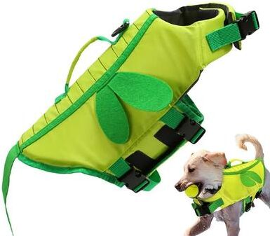 PetsAreLife Adjustable Dog Life Vest With Handle Ripstop Waterproof Dog Swimsuit For Safe Boating & Swimming green xs