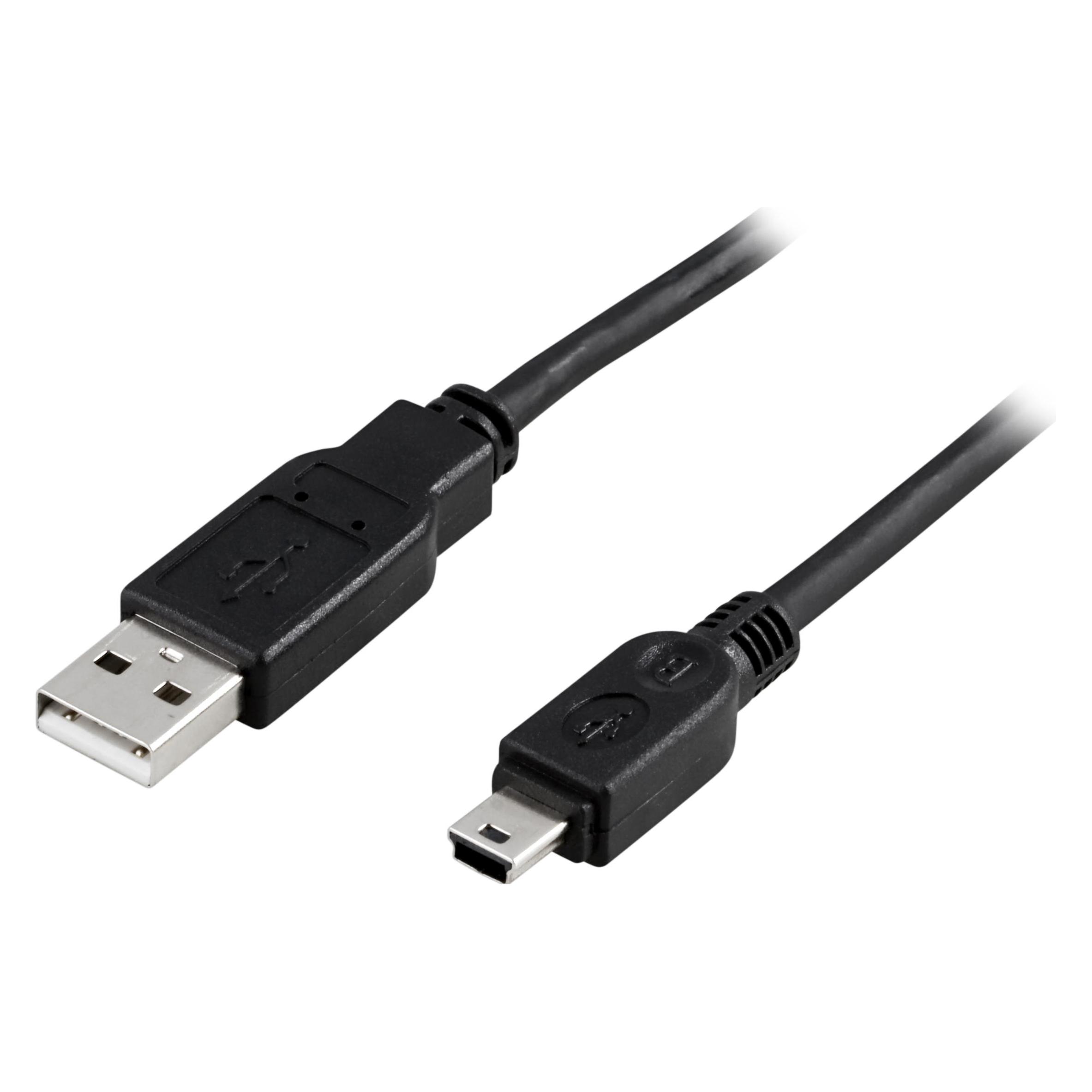 Deltaco USB 2.0 Cable Type A ha - Type Mini B ha, 2m - Black (2 m, USB 2.0) (USB-26S)