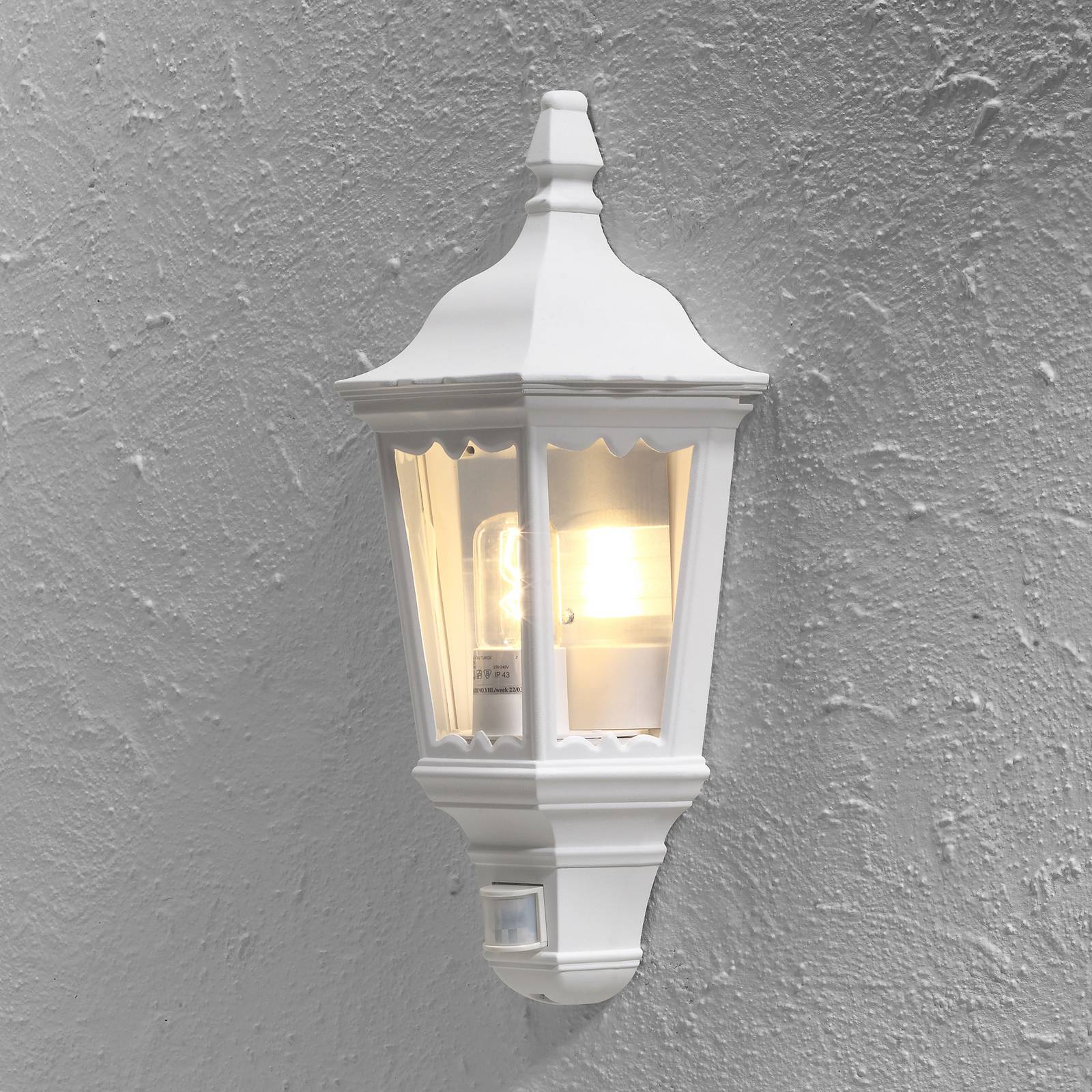 Konstsmide Applique extérieur avec détecteur FIRENZE, blanc, Verre, Maison de campagne / Rustique