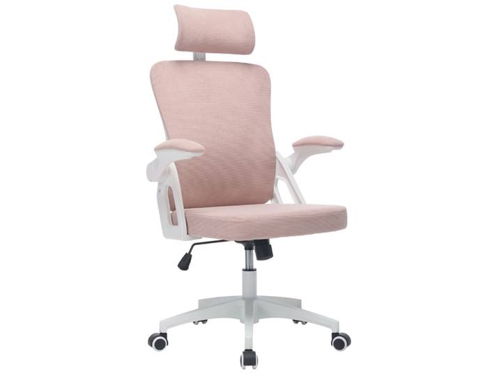 Chaise de bureau rembourrée rose avec dossier en maille
