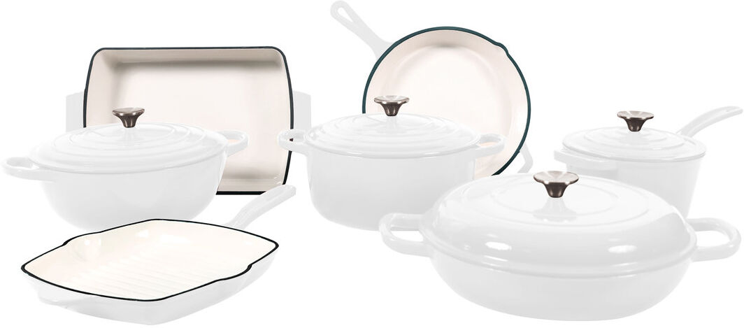 Blue Elephant 14 - Piece Cast Iron Cookware Set White 14