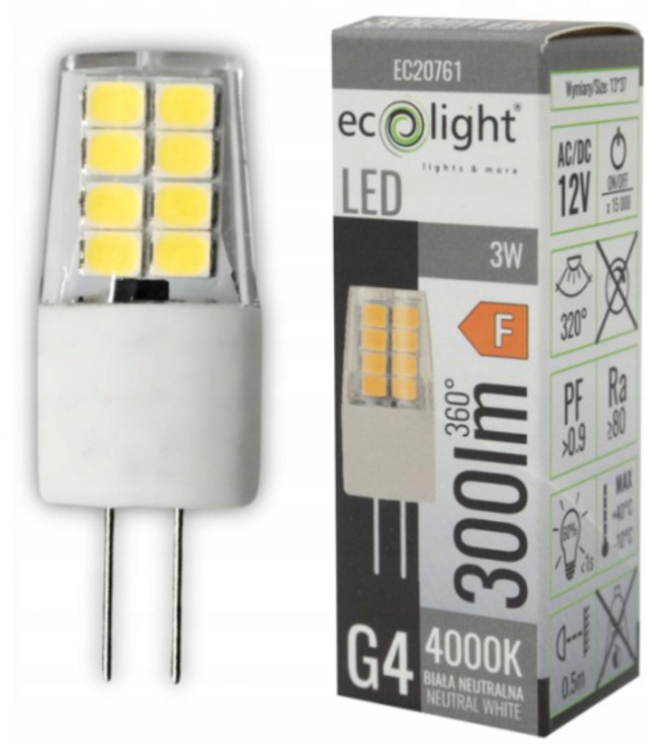 Eco Light LED-lamp G4, 3W, 12V, 4000K, 300lm