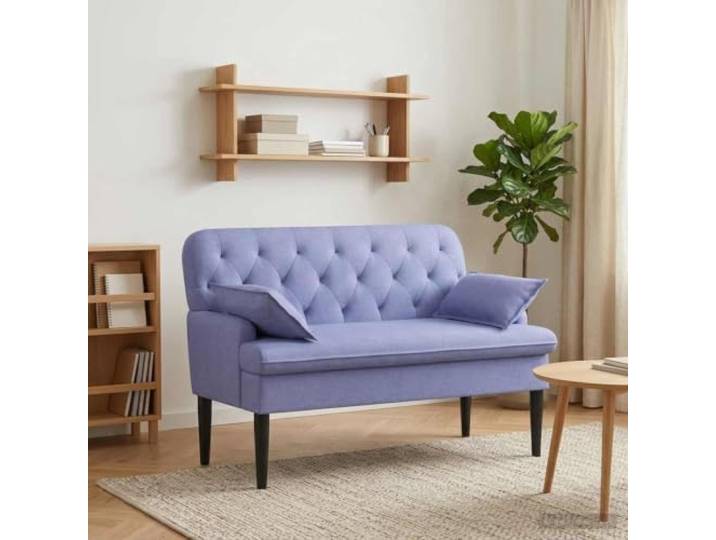 NLQMSU Sofa Love Seat, Blau, Denim, Stoff, gepolstert, Knöpfe, 111 cm Velours, 100 % atmungsaktives Polyester, flauschiger Schaumstoff, herausnehmbare Kissen, Gummifüße aus Holz