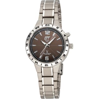 Funkuhr ETT "Titan Basic", grau (titanfarben, anthrazit), Armbanduhren, Damen, Funkuhr, Armbanduhr, Damenuhr, Solar, Titan