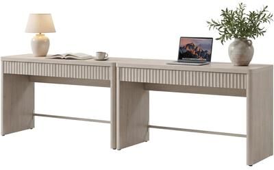 SICOTAS 48.86''W Modern Fluted Desk with 2 Hidden Drawers