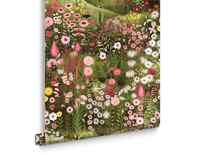 Graham & Brown Vliestapete Glenwhan Wildblume 1000x52cm, Grün, Pink, Papier, Kunststoff, Baum/Pflanze/Natur, Rechteckig, 52x1000 cm, Tapeten & Wandverkleidungen, Vliestapeten