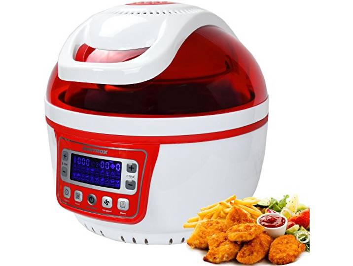 Syntrox Germany Turbo-Heißluftfritteuse Heißluftgarer Fritteuse Air-fryer mit LED-Display, 10 Liter Garraum, max. 250°, Fettfrei frittieren, rot