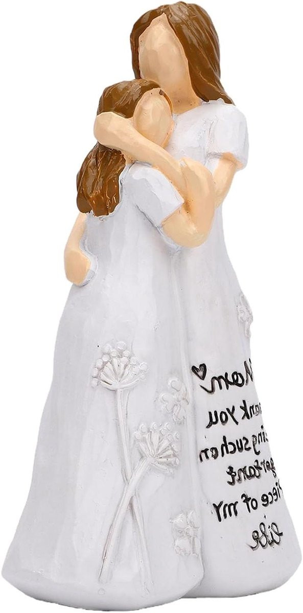 Moeder Dochter Beeld Familie Sculptuur Handgeschilderd Beige Hoogte: 155 cm