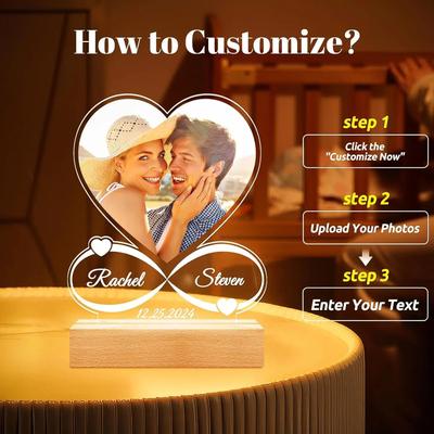 Inspire Essentials Personalized Music Plaque LED Acrylic Photo Frame Custom Song Gift For Couples d 3 Colors