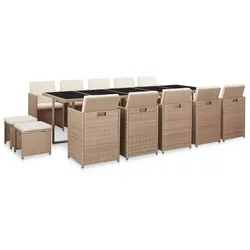 Helloshop26 - Gartenmöbelset Outdoor-Möbel mit Kissen 15-teilig beigefarbenes Kunstharzgewebe 02_0018286