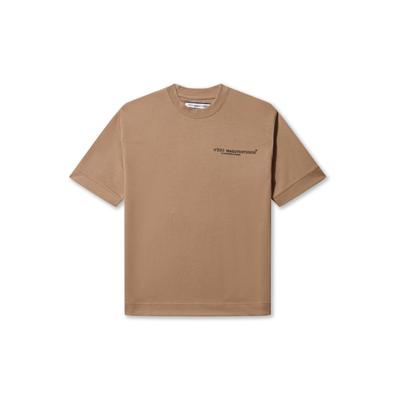 T-Shirt IRASUTO STUDIOS "Irasuto Studios CORE LOGO T-SHIRT", Herren, Gr. S, beige (mocha), 70% Polyester, 30% Baumwolle, bedruckt, oversize, Rundhals, Shirts T-Shirt