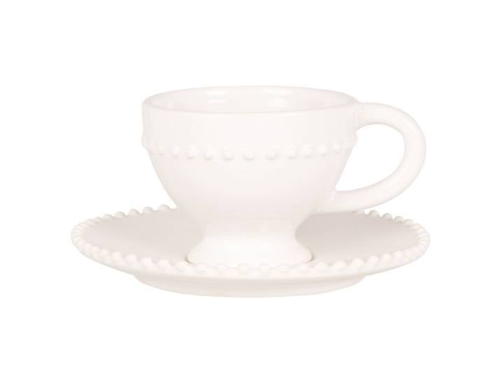 Tasse mit Perlenrand aus Fayence, weiß