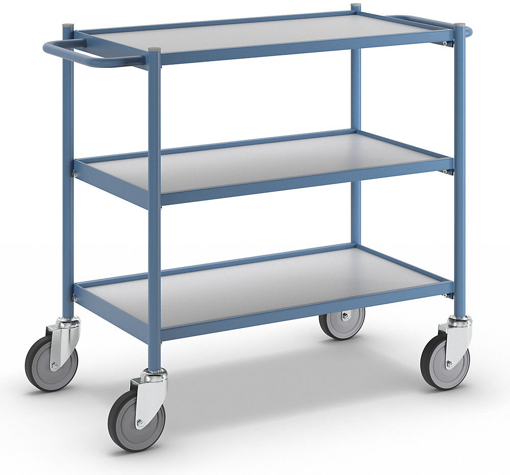 Tischwagen, Tragfähigkeit 150 kg, mit Schiebegriff, 3 Etagen, 4 Lenkrollen eurokraft pro