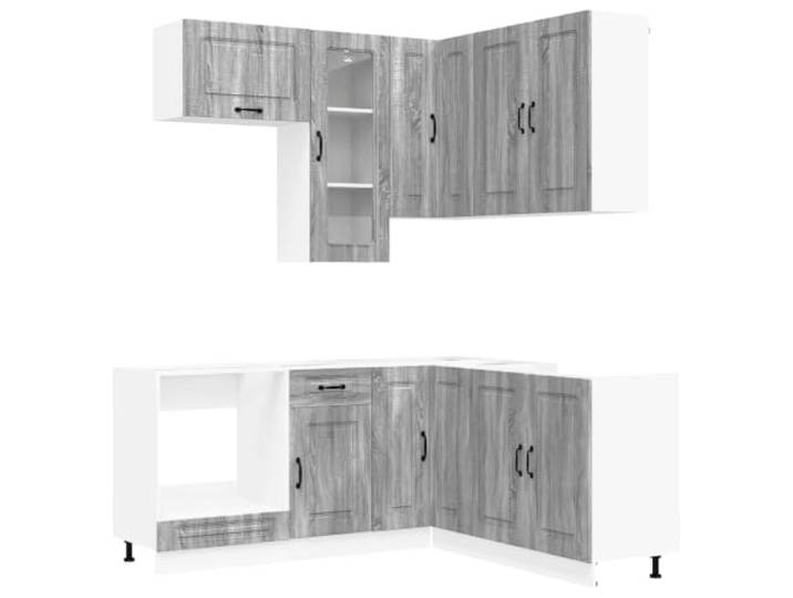 fsahslih Küchenzeile 8-Teilig Grau Sonoma Holzwerkstoff Kalmar Modulare Küchenschränke für die Küche mit verstellbaren Füßen und sicherer Wandbefestigung für flexiblen Stauraum.