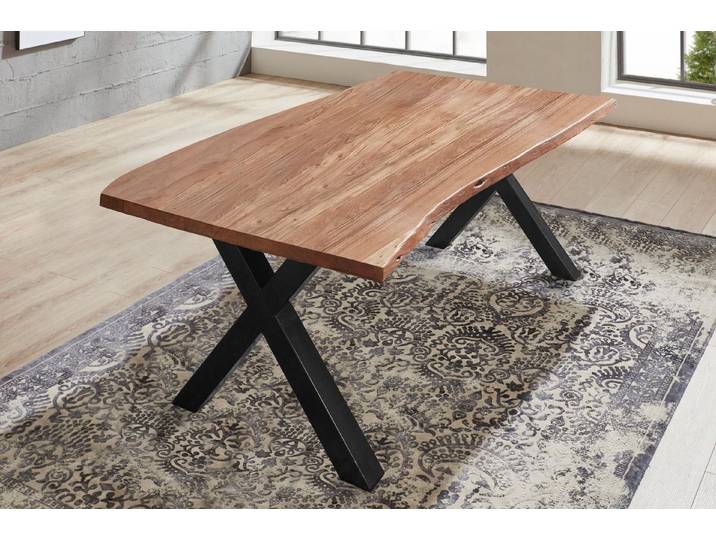 SAM® Esstisch Argos, Akazienholz, echte Baumkante, Metallgestell X-Form, bis 3 Meter