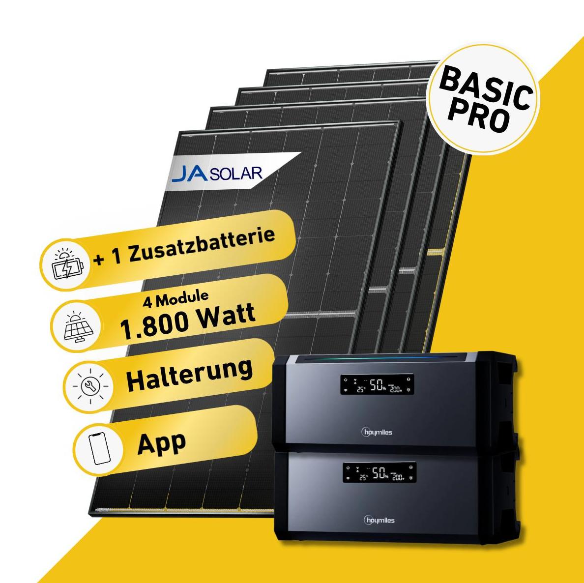 Balkonstrom Balkonkraftwerk 1820W Solaranlage mit Speicher | 1xZusatzspeicher | Balkonhalterung | 2xSolarmodul Bifazial | Hoymiles AC1920