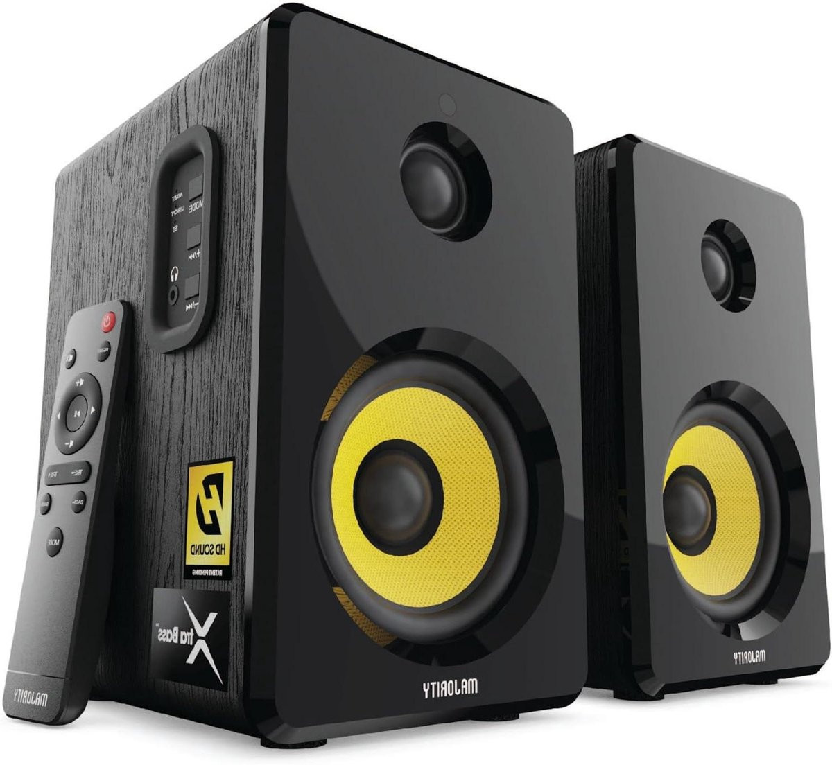 Zwarte actieve boekenplank luidsprekers met 70W versterkt geluid en 4 inch woofer